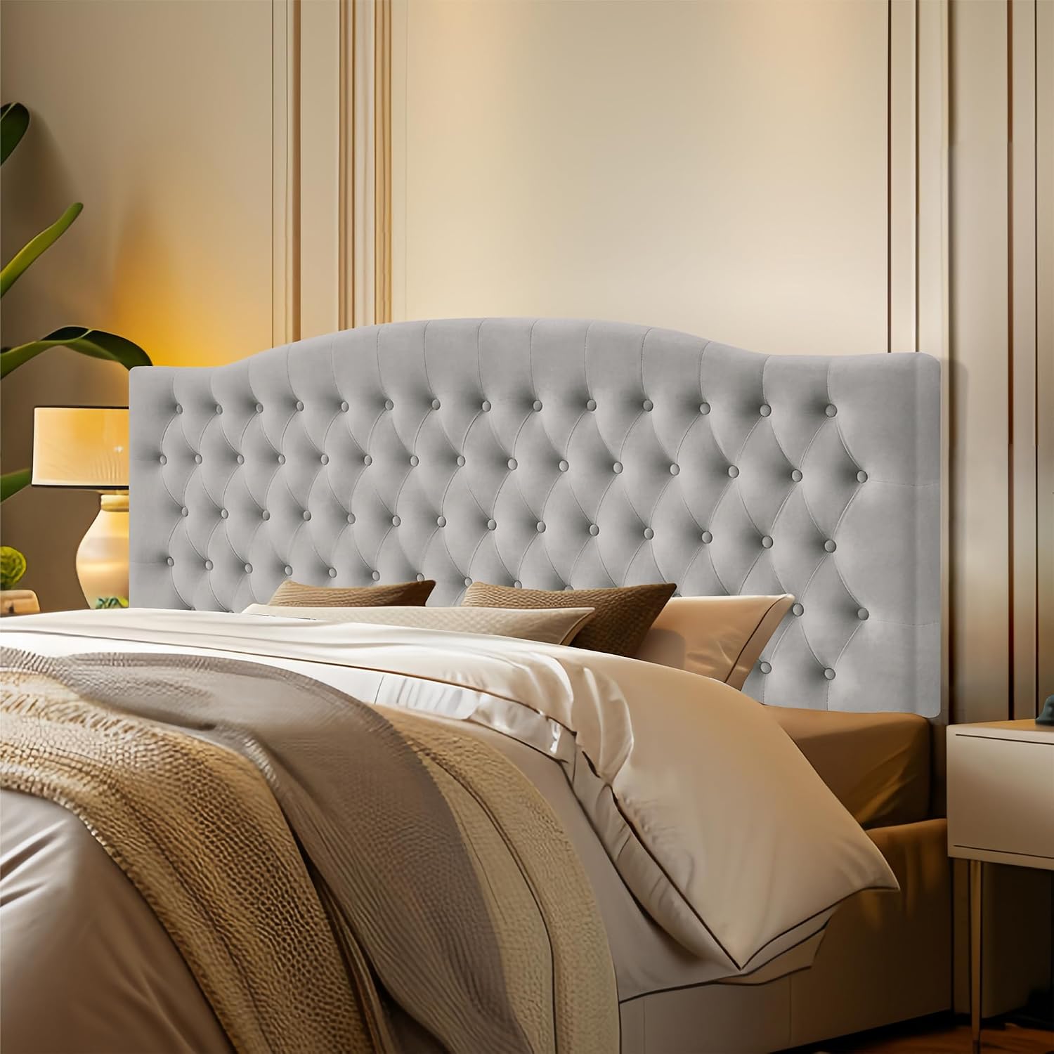 Velvet Silver Gray King Headboard