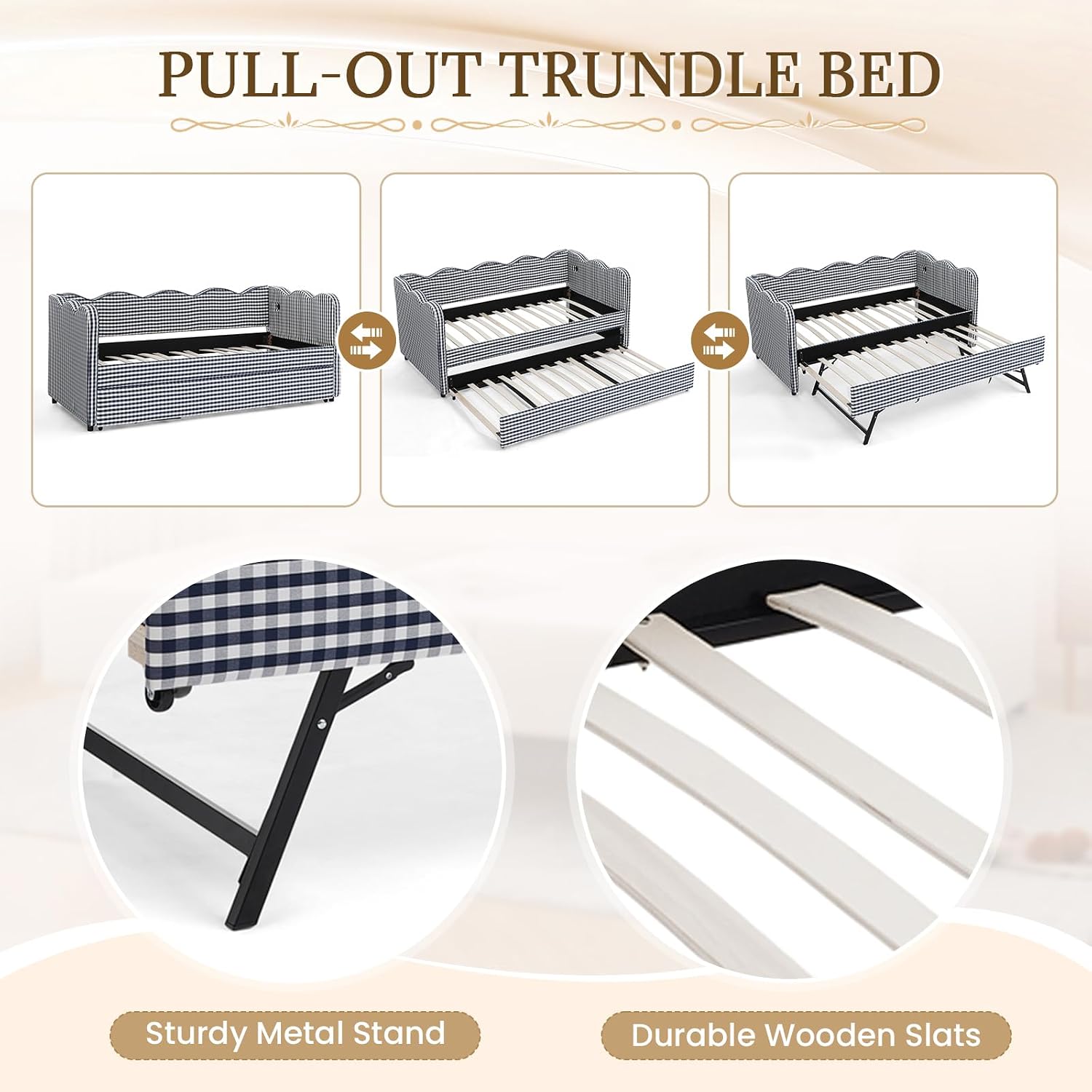 Blue Linen Daybed with Pop Up Trundle