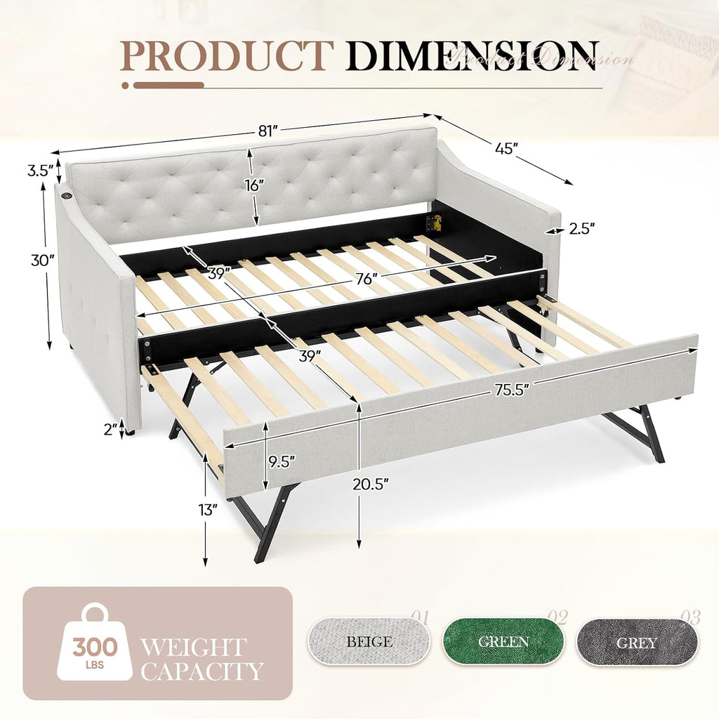 Beige Daybed with Pop Up Trundle
