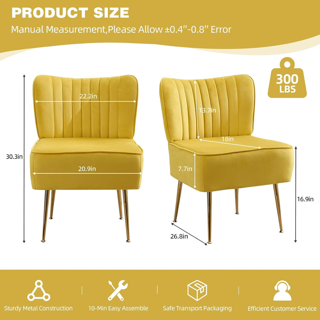 Yellow Velvet Armless Slipper Accent Chair