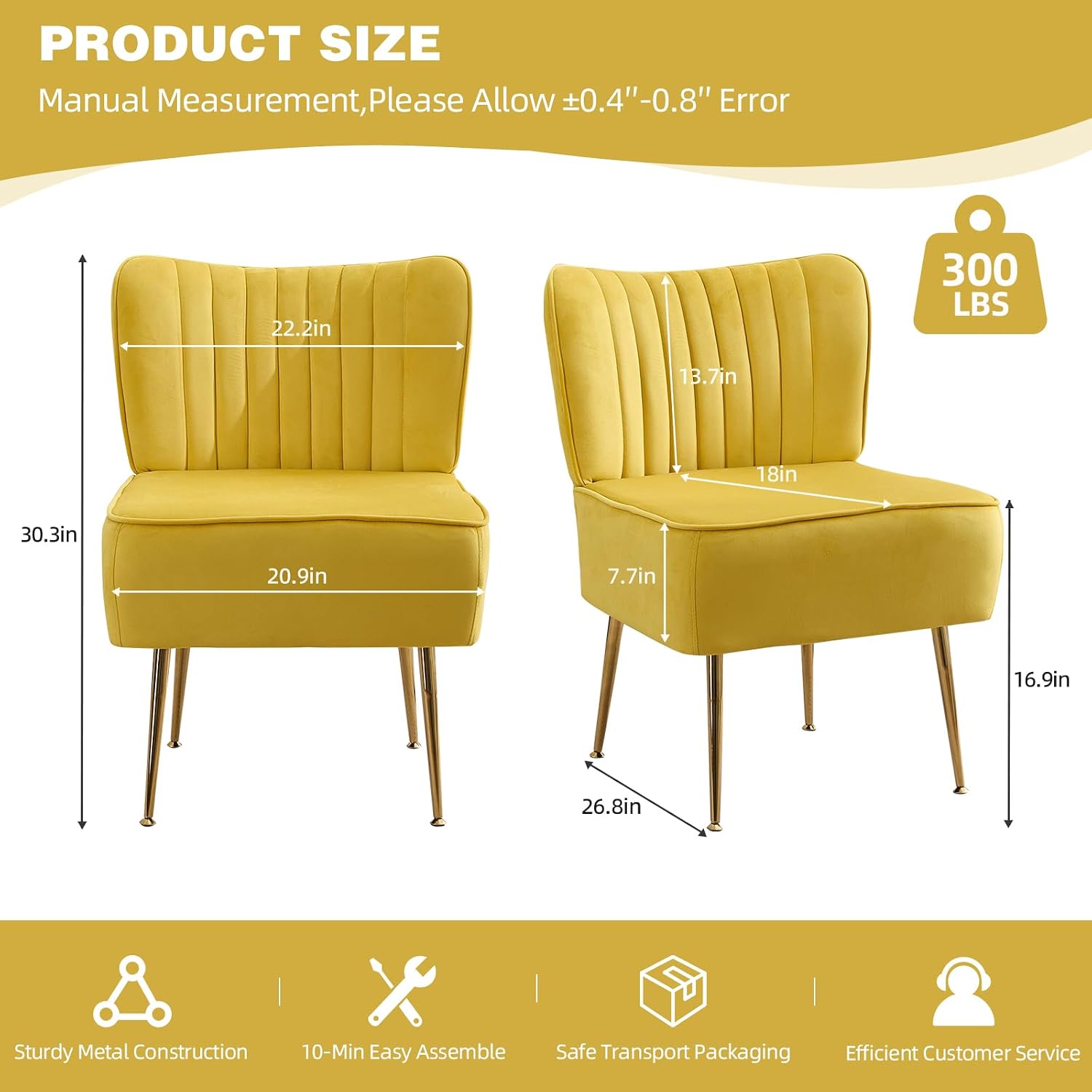 Yellow Velvet Armless Slipper Accent Chair