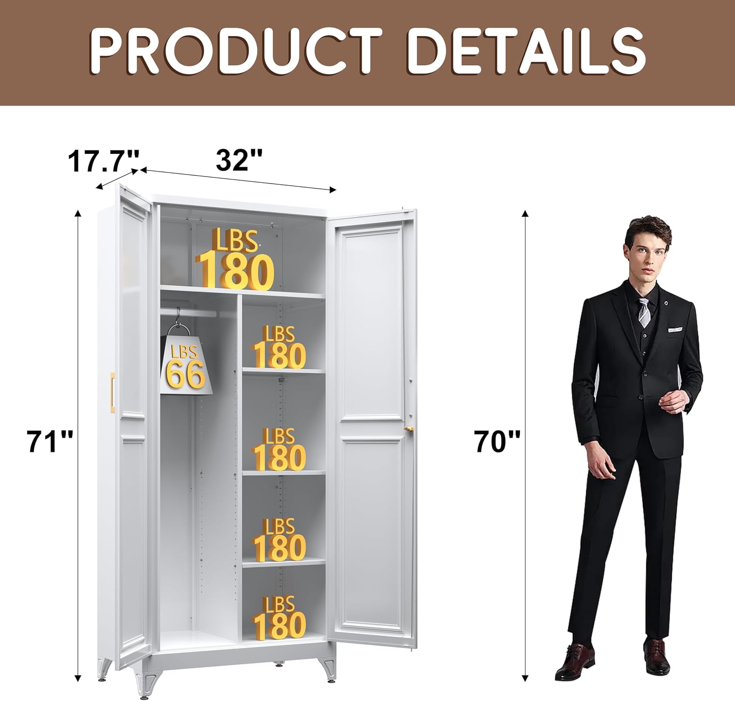 White Lockable Metal Wardrobe Closet