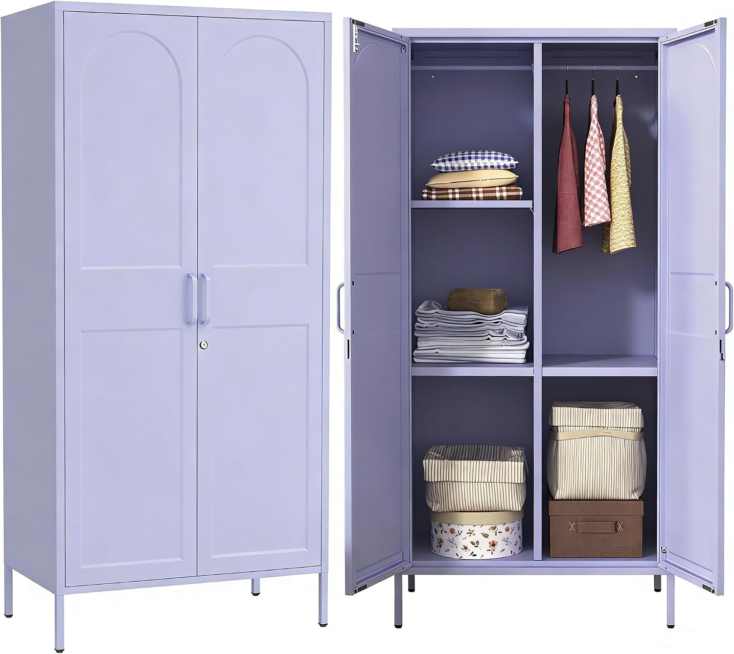 Purple Lockable Metal Wardrobe Closet