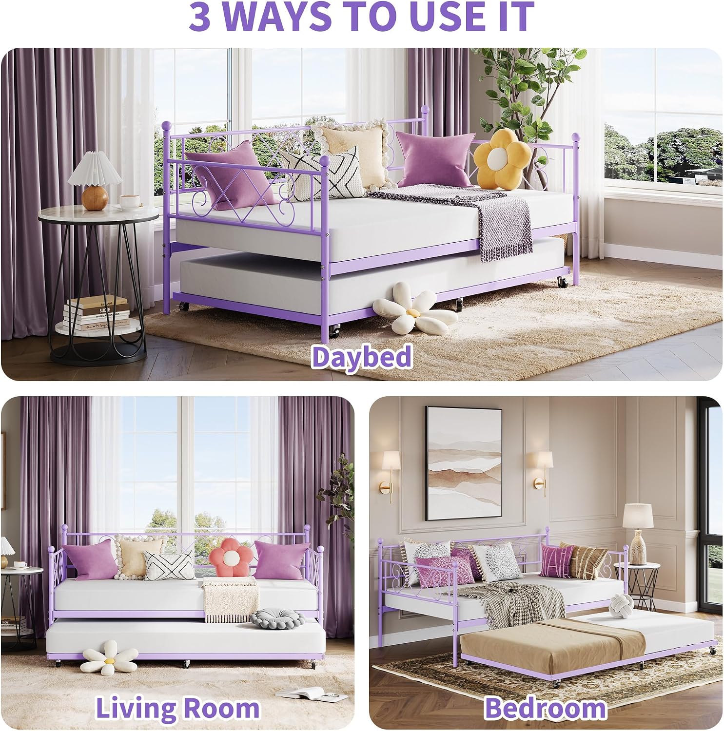 Purple Metal Daybed with Trundle