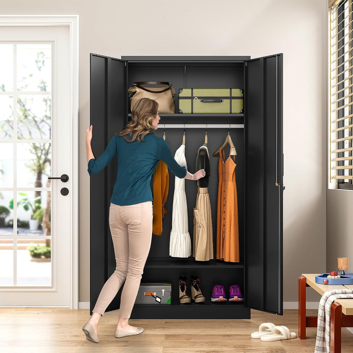 Black Lockable Metal Wardrobe Closet
