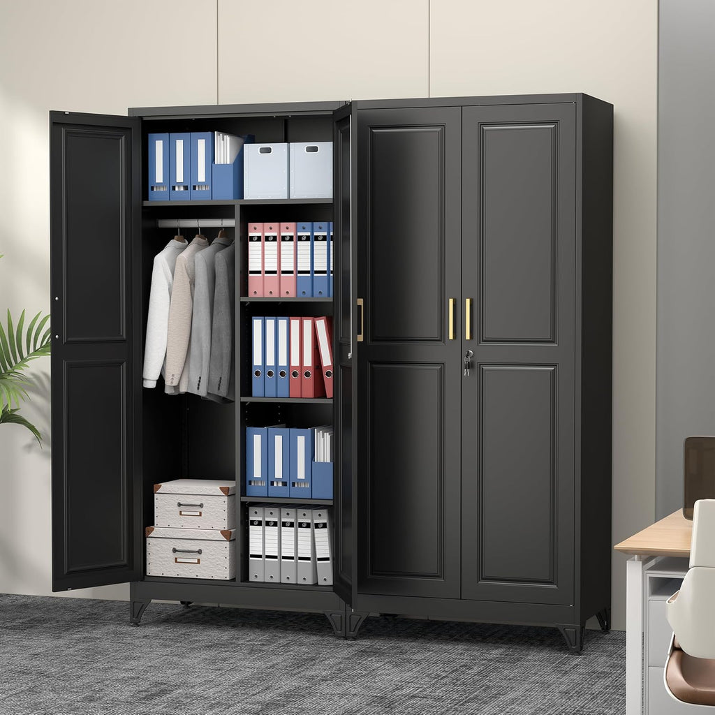 Black Lockable Metal Wardrobe Closet