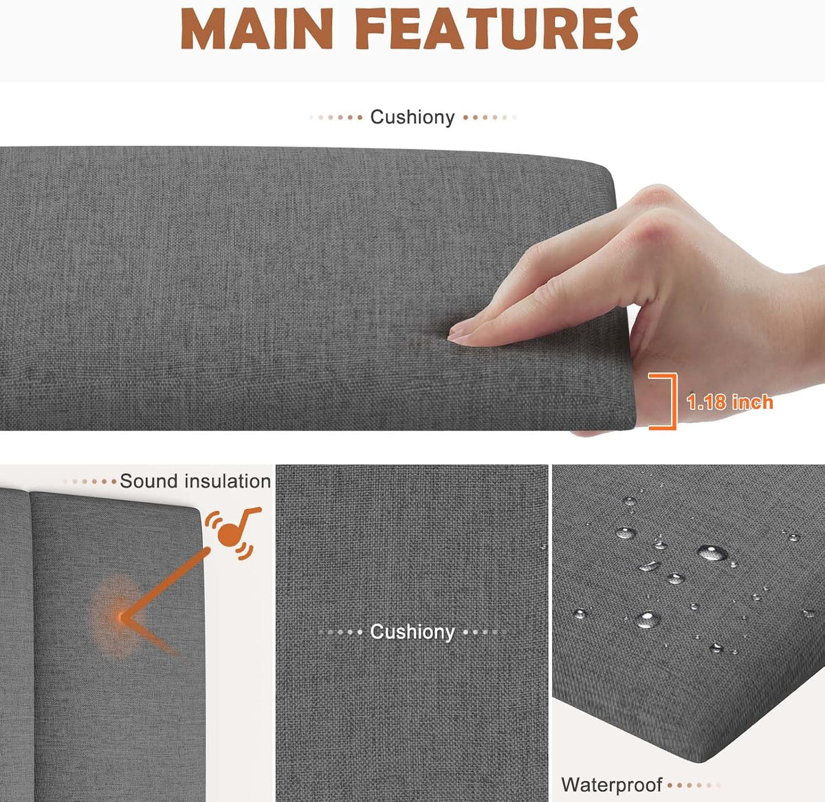Dark Grey King Peel Stick Headboard