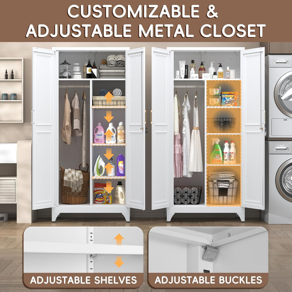 White Lockable Metal Wardrobe Closet