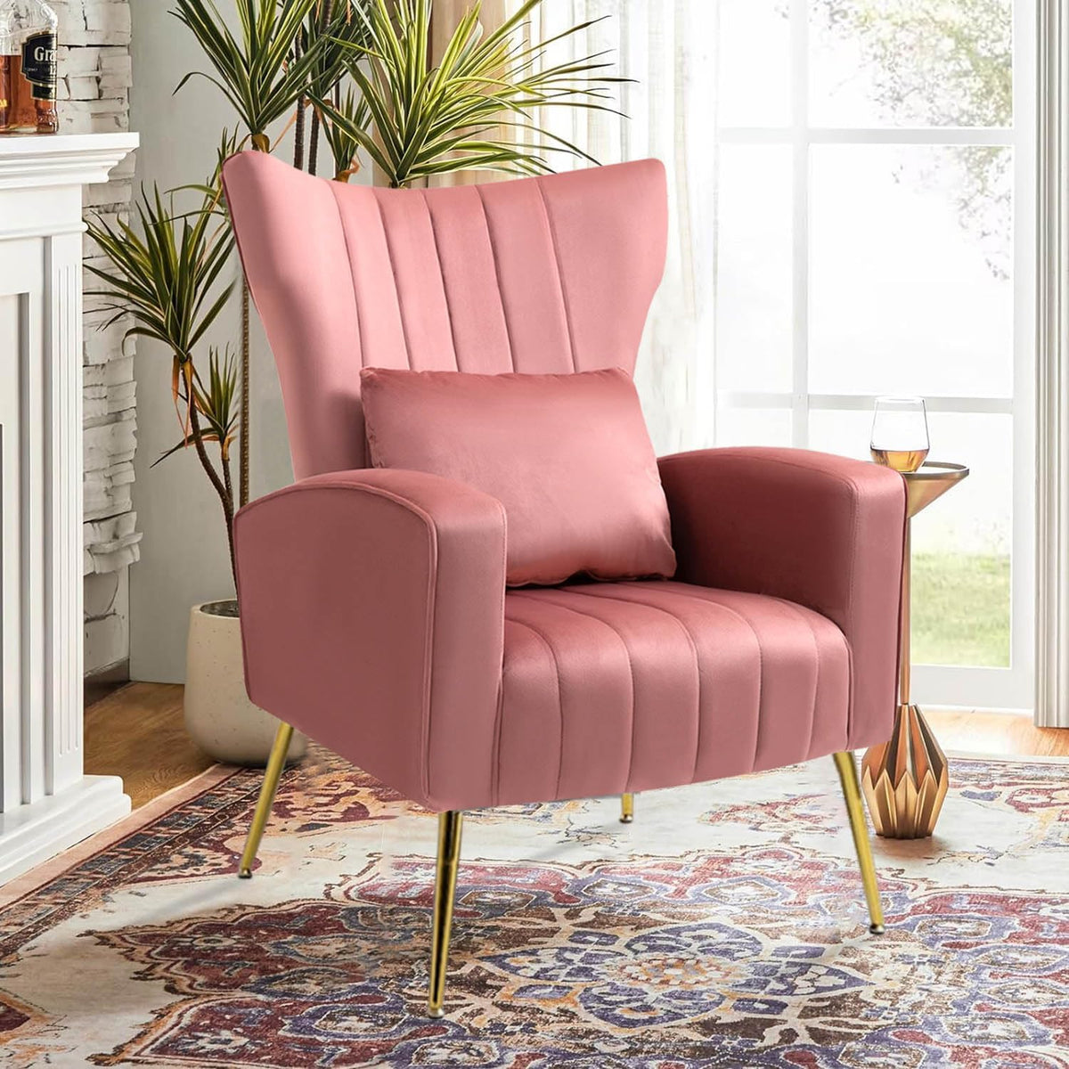 Blush Pink Velvet Wingback Chairs Set of 2