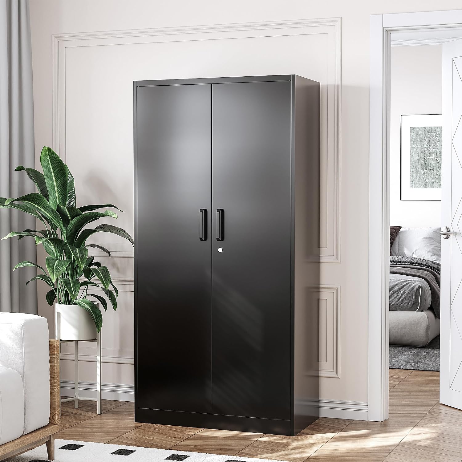 Black Lockable Metal Garage Storage Cabinet