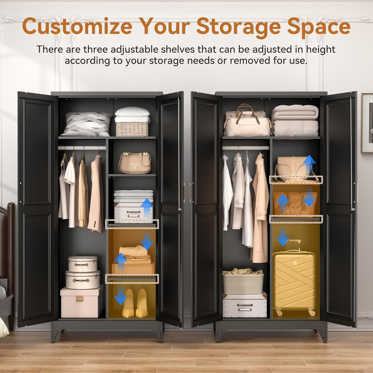 Black Lockable Metal Wardrobe Closet