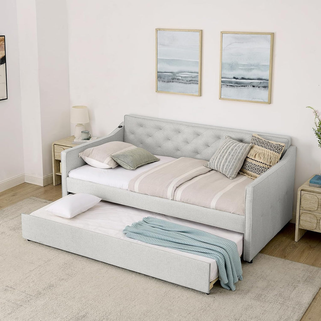 Beige Daybed with Pop Up Trundle