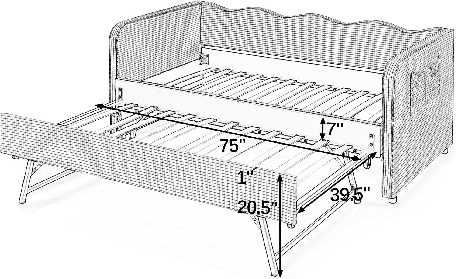 Gingham Daybed with Trundle & Storage Pockets