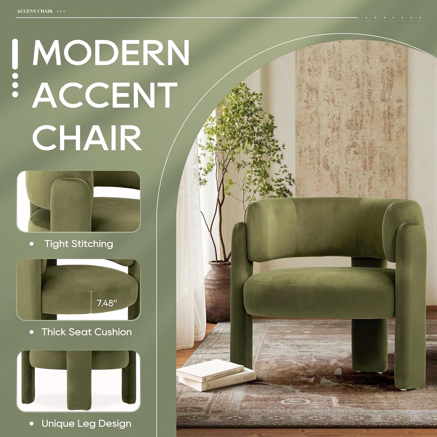 Green Velvet Accent Chairs Set of 2