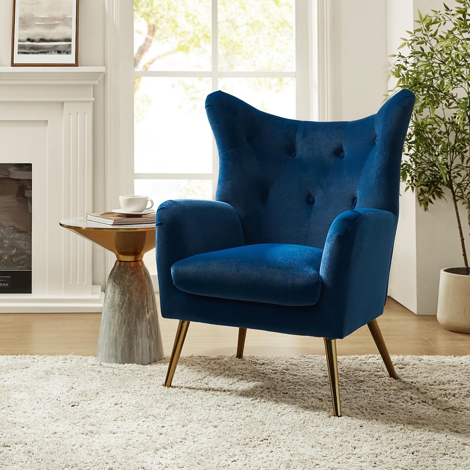 Navy Tufted Velvet Wingback Chair