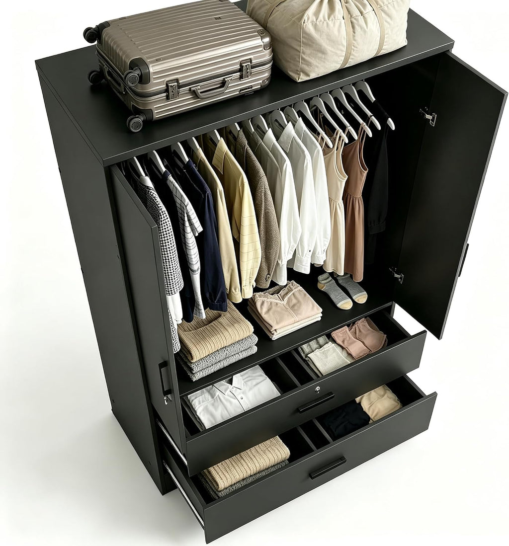Black Lockable Double Door Wardrobe Closet