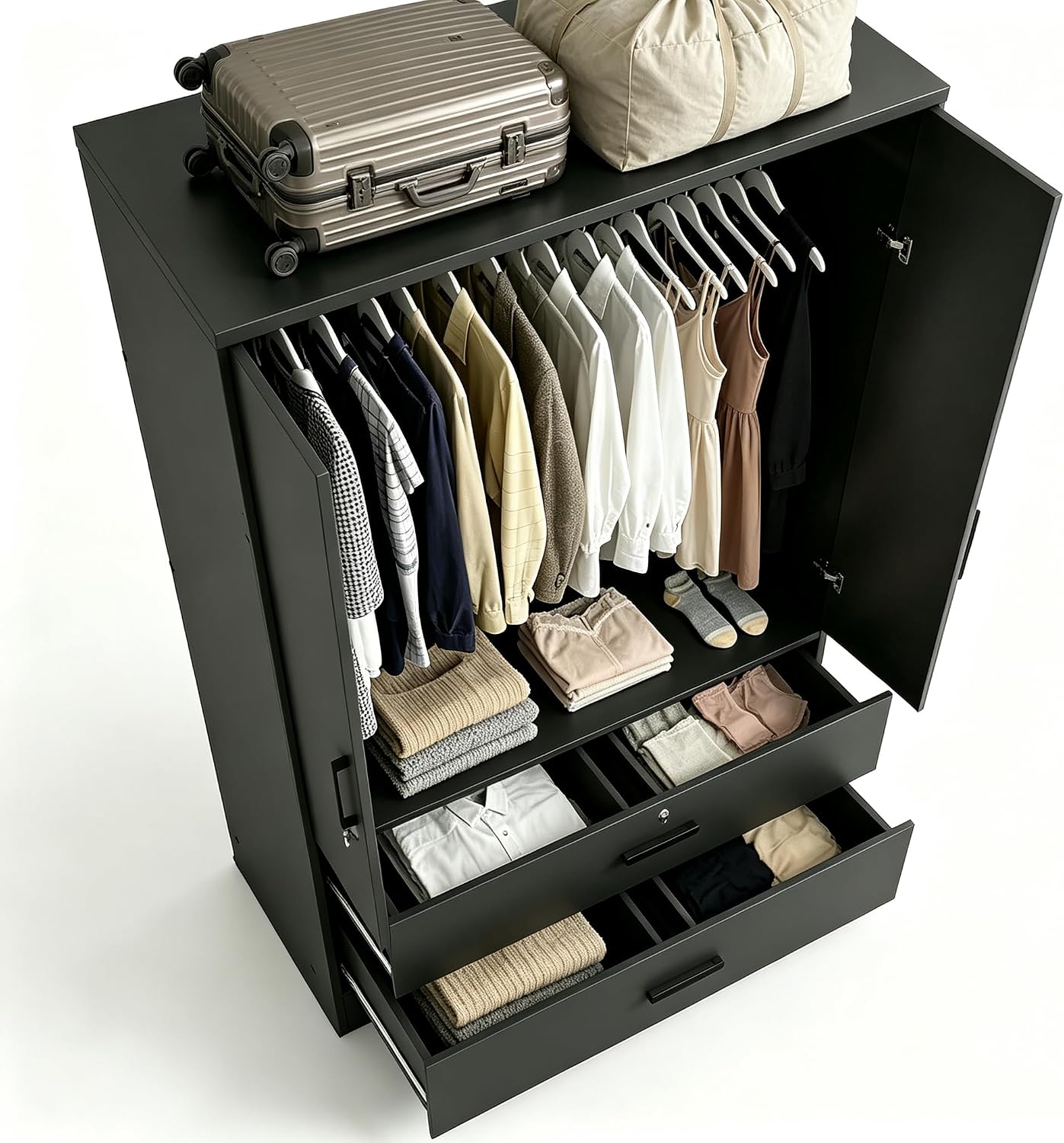 Black Lockable Double Door Wardrobe Closet