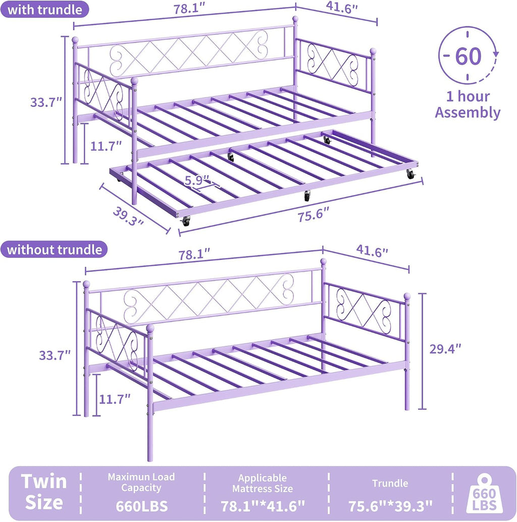 Purple Metal Daybed with Trundle