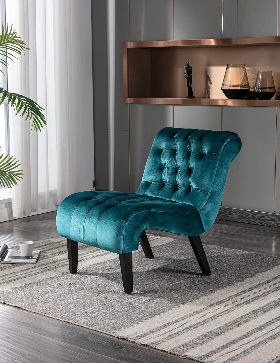 Tufted Velvet Curved Armless Accent Chair