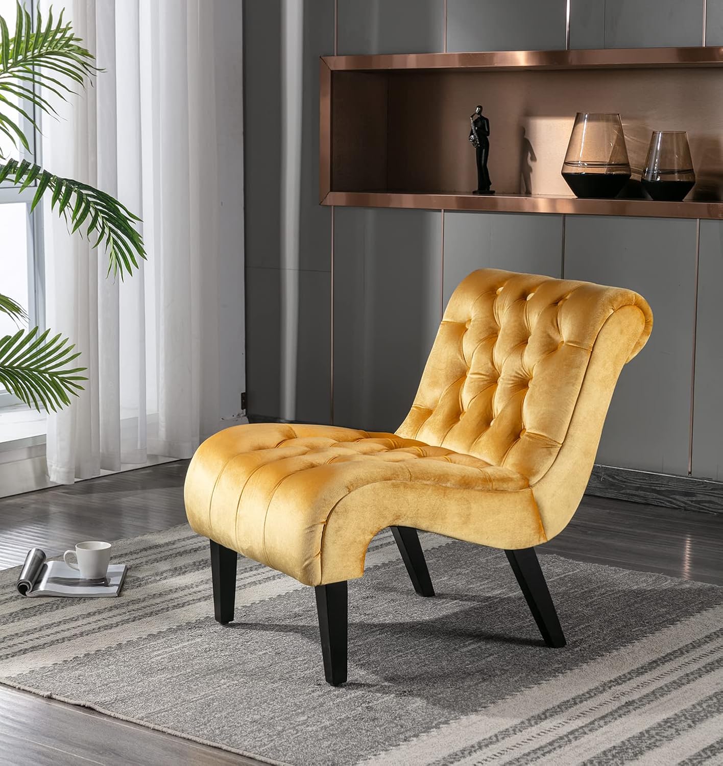 Yellow Tufted Velvet Armless Accent Chair