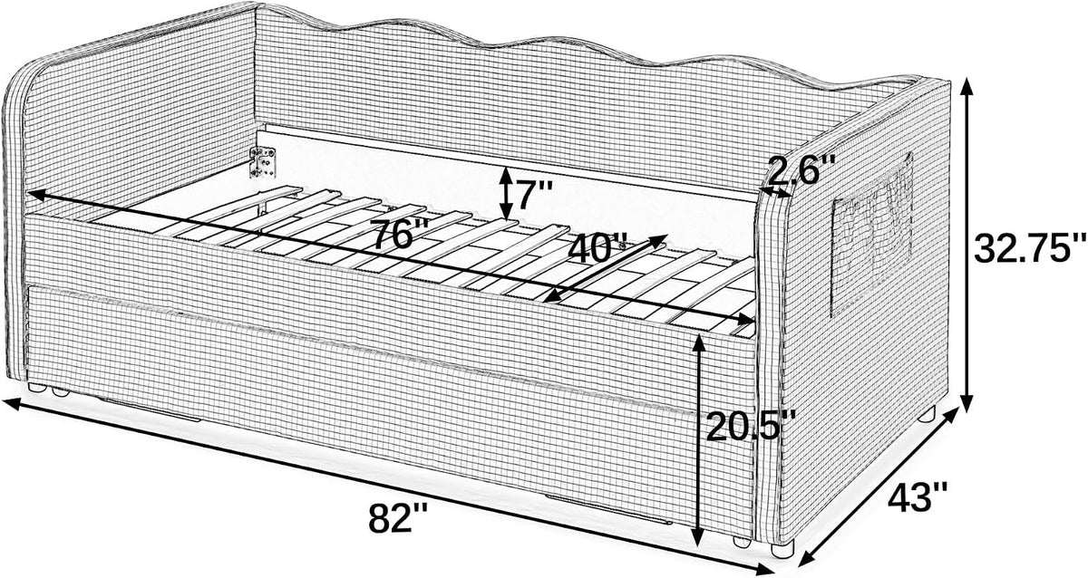 Gingham Daybed with Trundle & Storage Pockets