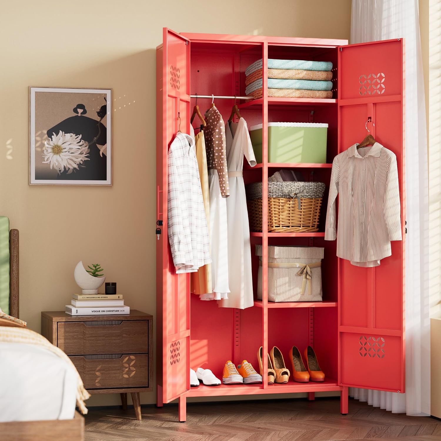Red Lockable Deep Metal Wardrobe Closet