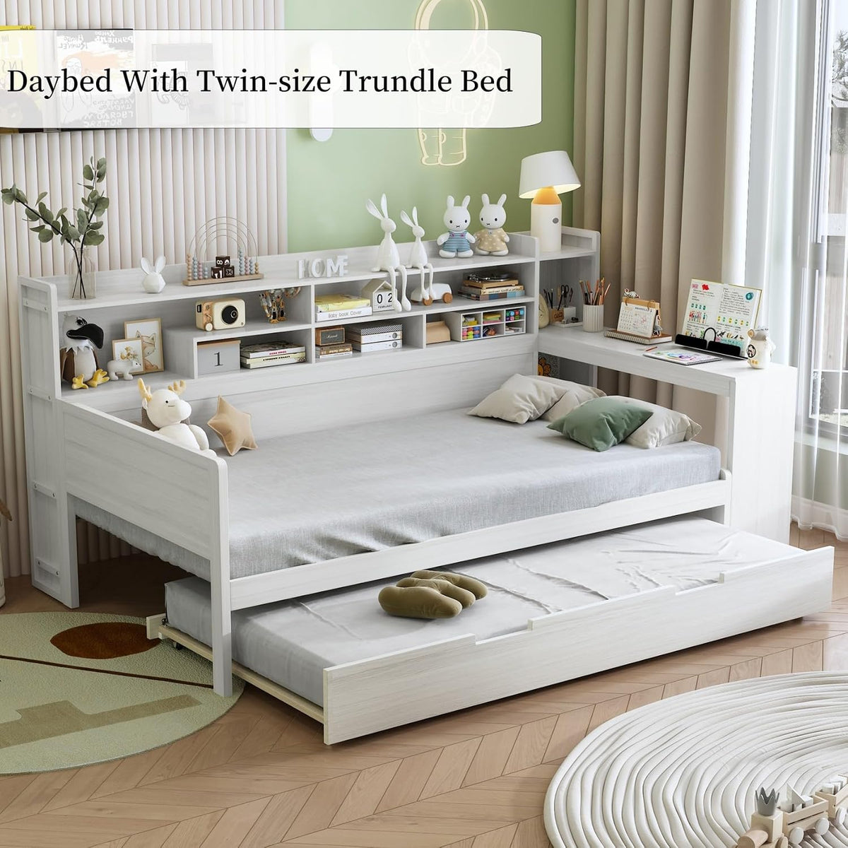 White Corner Daybed with Desk & Trundle