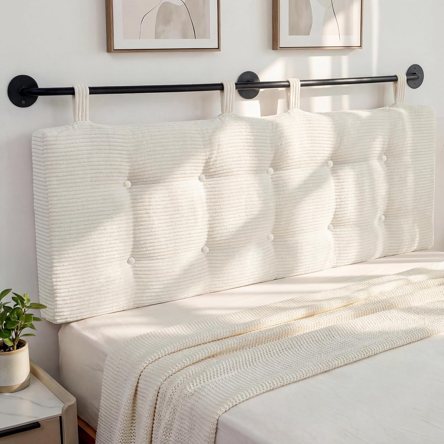 Beige Tufted Queen Wall Headboard