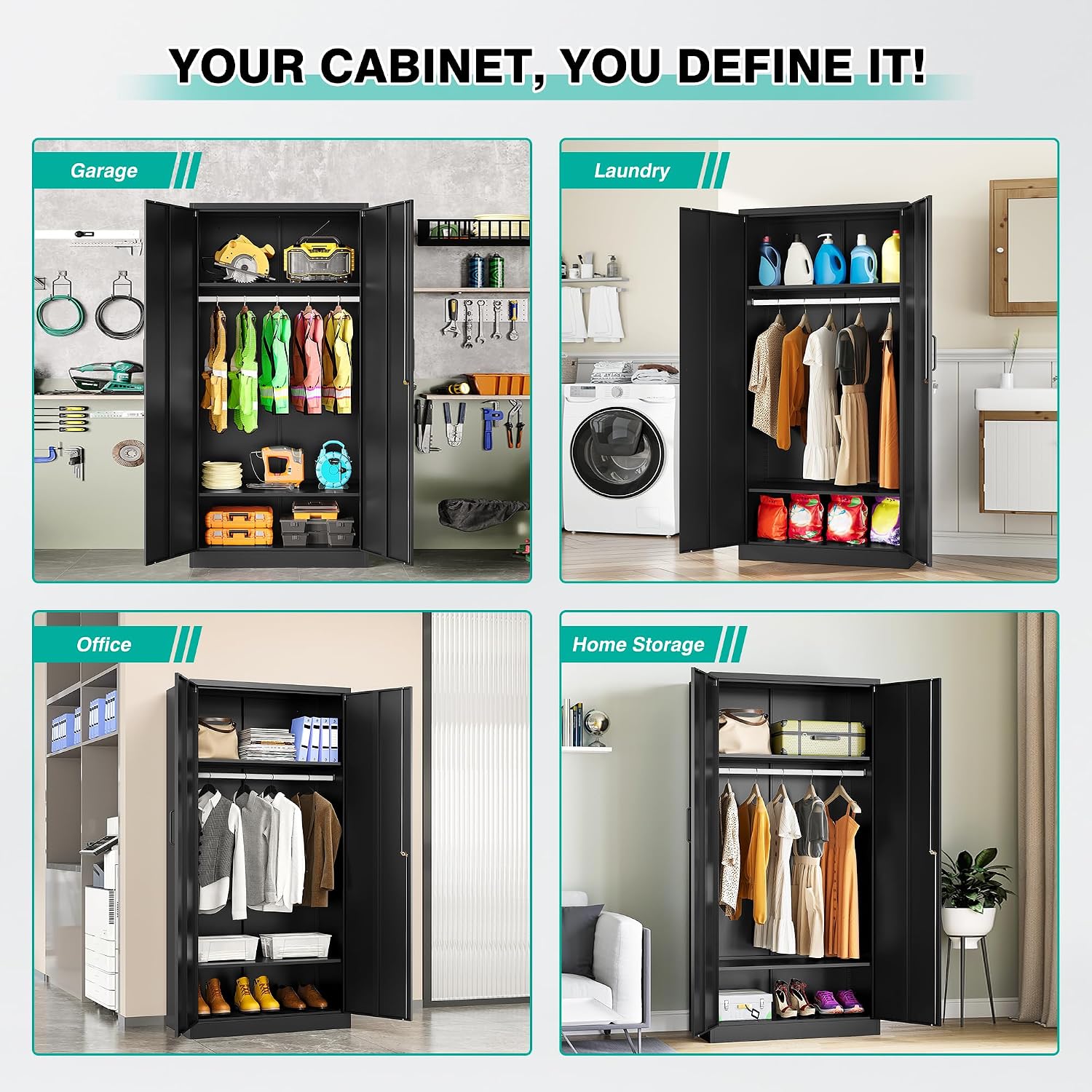 Black Lockable Metal Wardrobe Closet