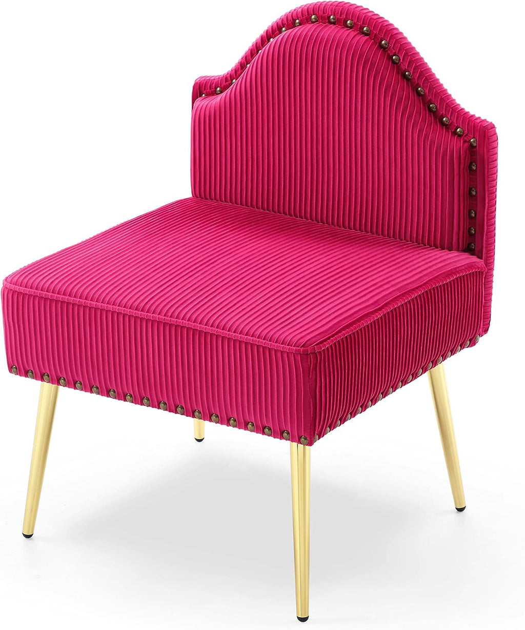 Fuchsia Pleated Velvet Armless Accent Chair