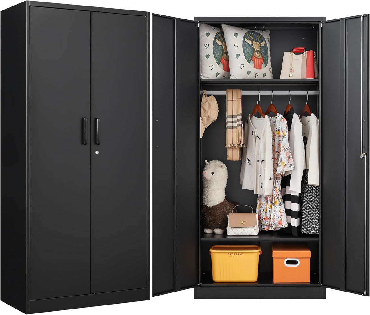 Black Lockable Metal Wardrobe Closet