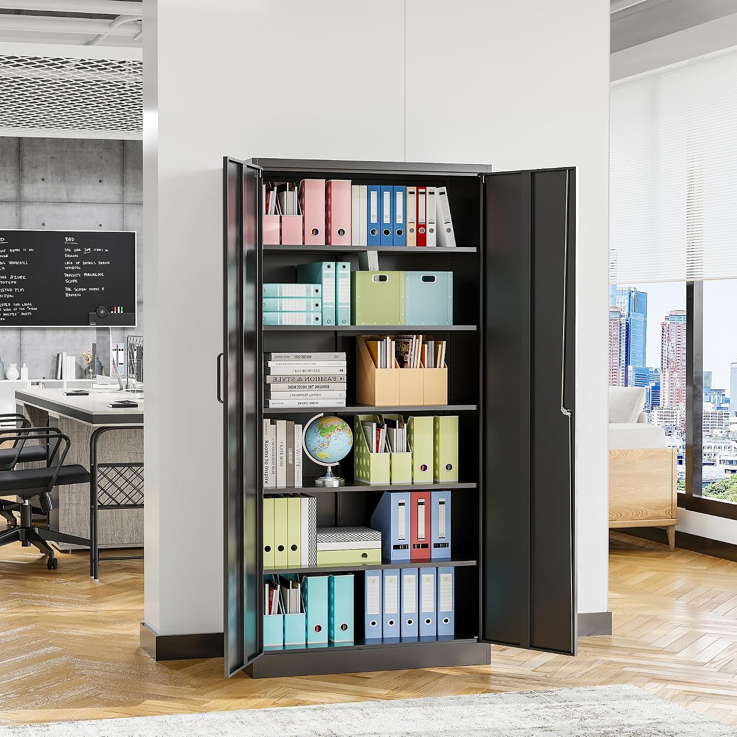 Black Lockable Metal Garage Storage Cabinet