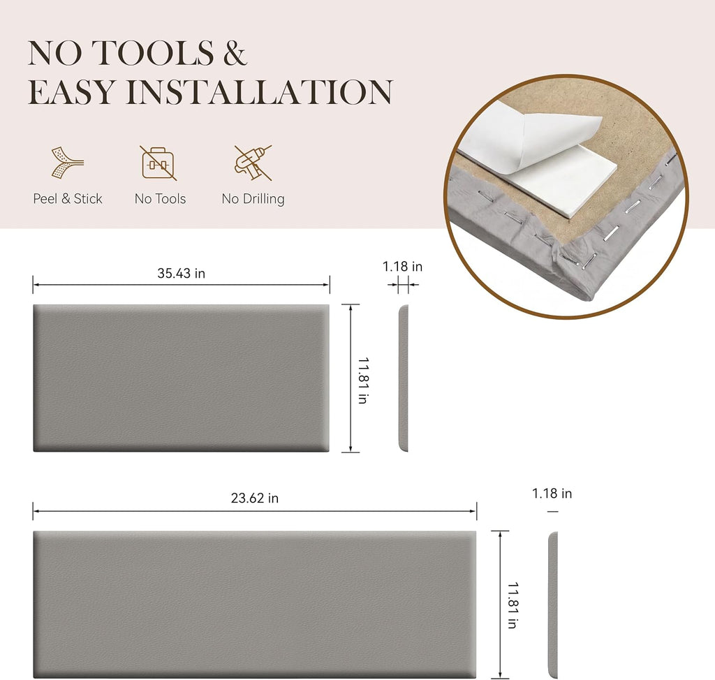 Grey Peel Stick Upholstered Wall Headboard