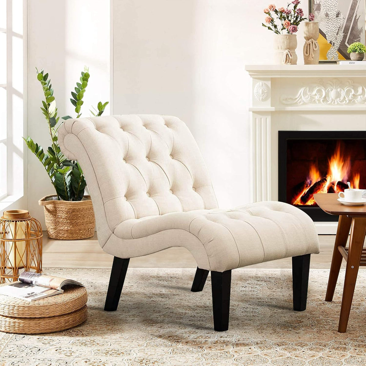 Tufted Armless Slipper Accent Chair
