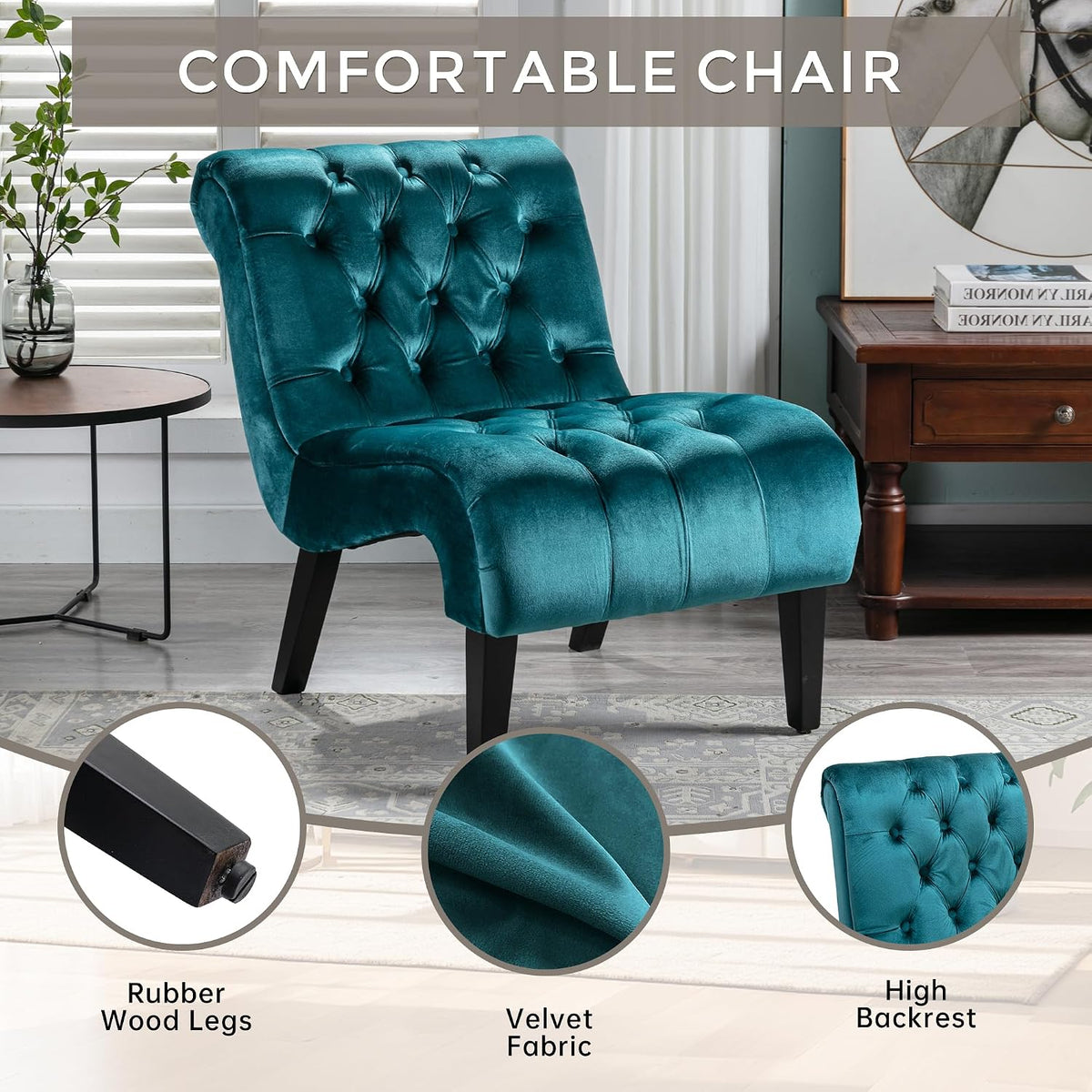 Tufted Velvet Curved Armless Accent Chair