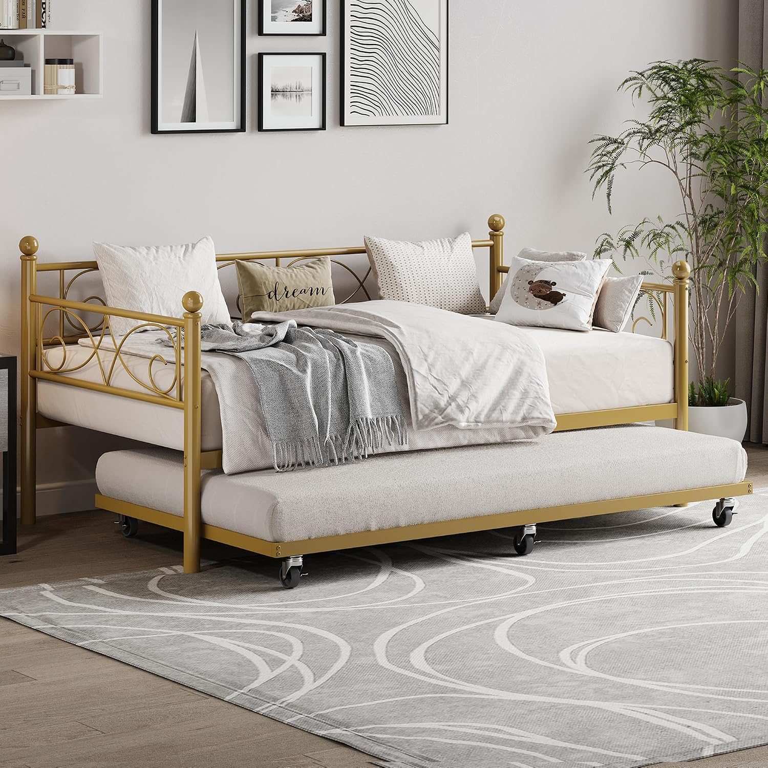 Gold Metal Daybed with Trundle