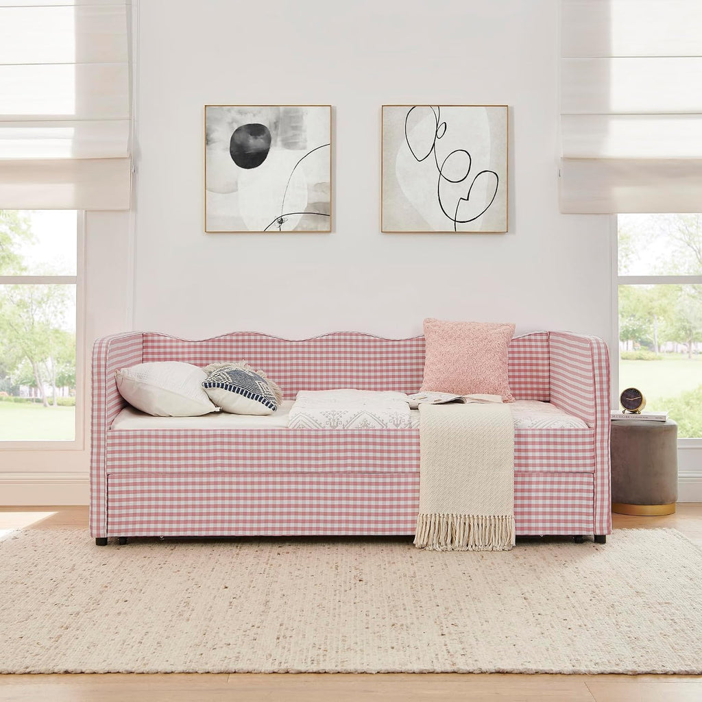 Pink Wavy Back Daybed with Convertible Trundle
