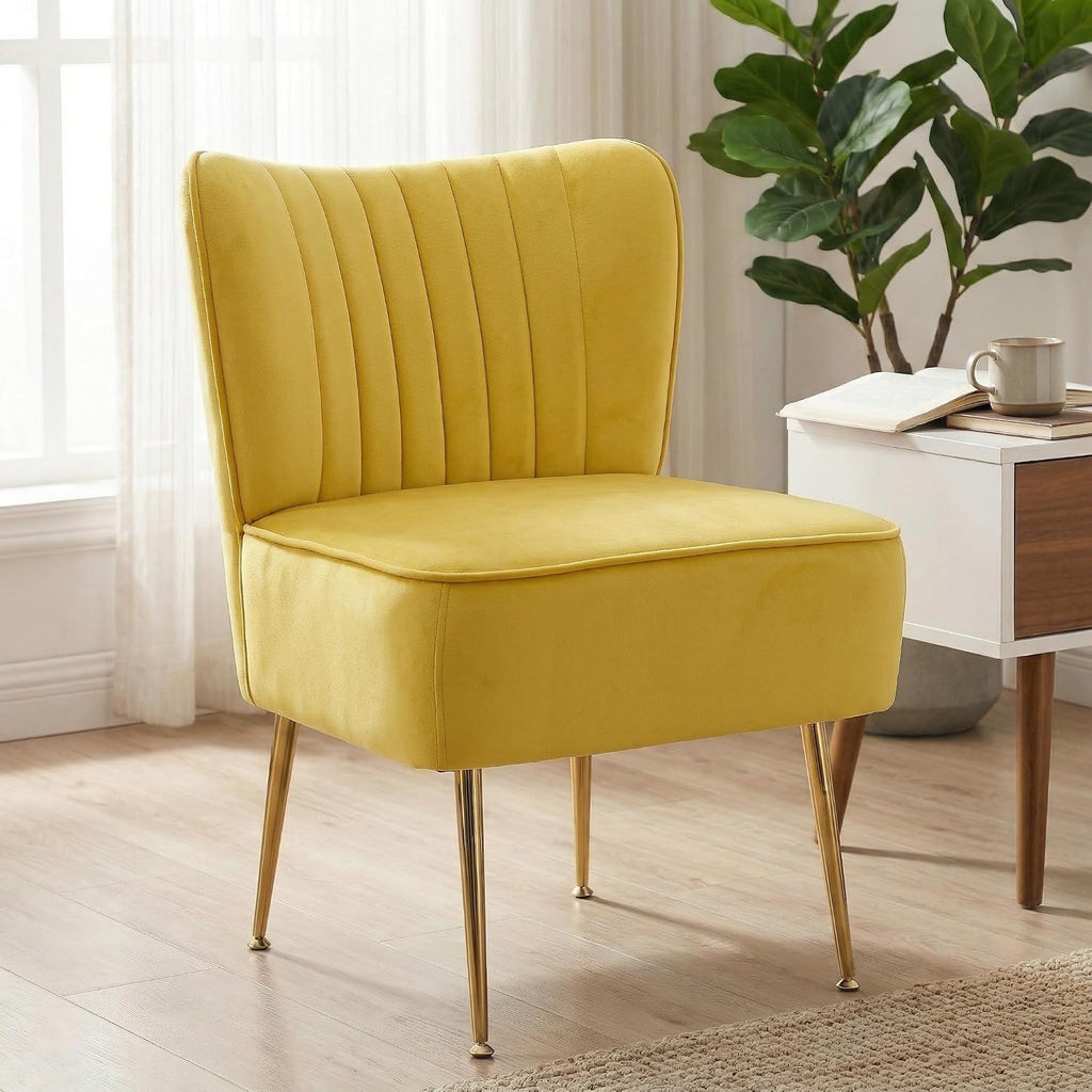 Yellow Velvet Armless Slipper Accent Chair