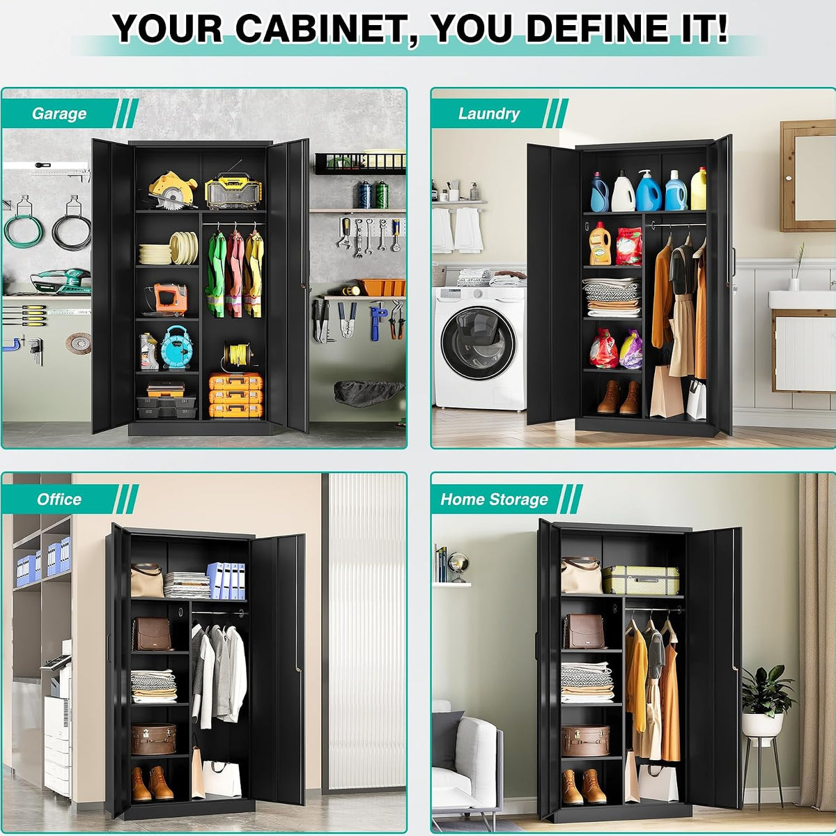 Black Lockable Metal Wardrobe Closet