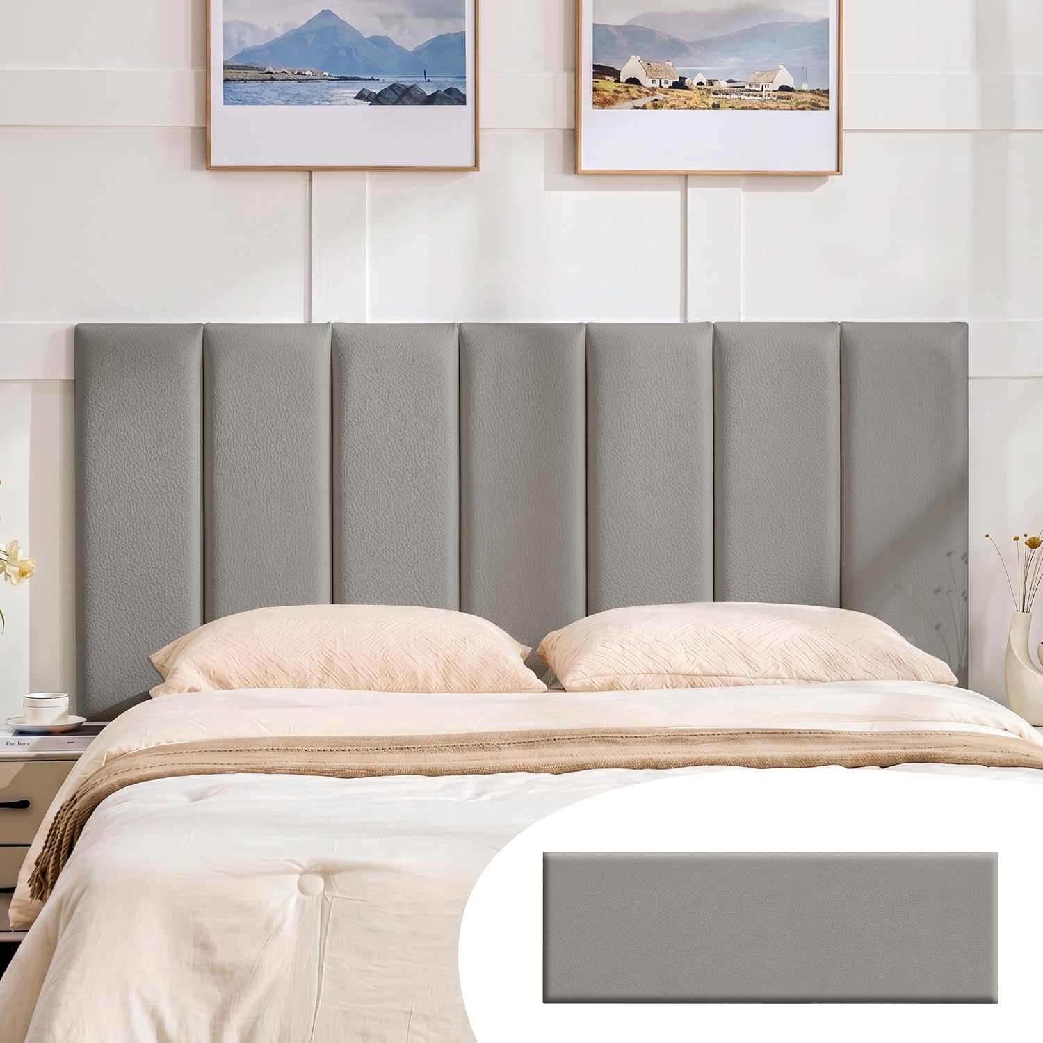 Grey Peel Stick Upholstered Wall Headboard