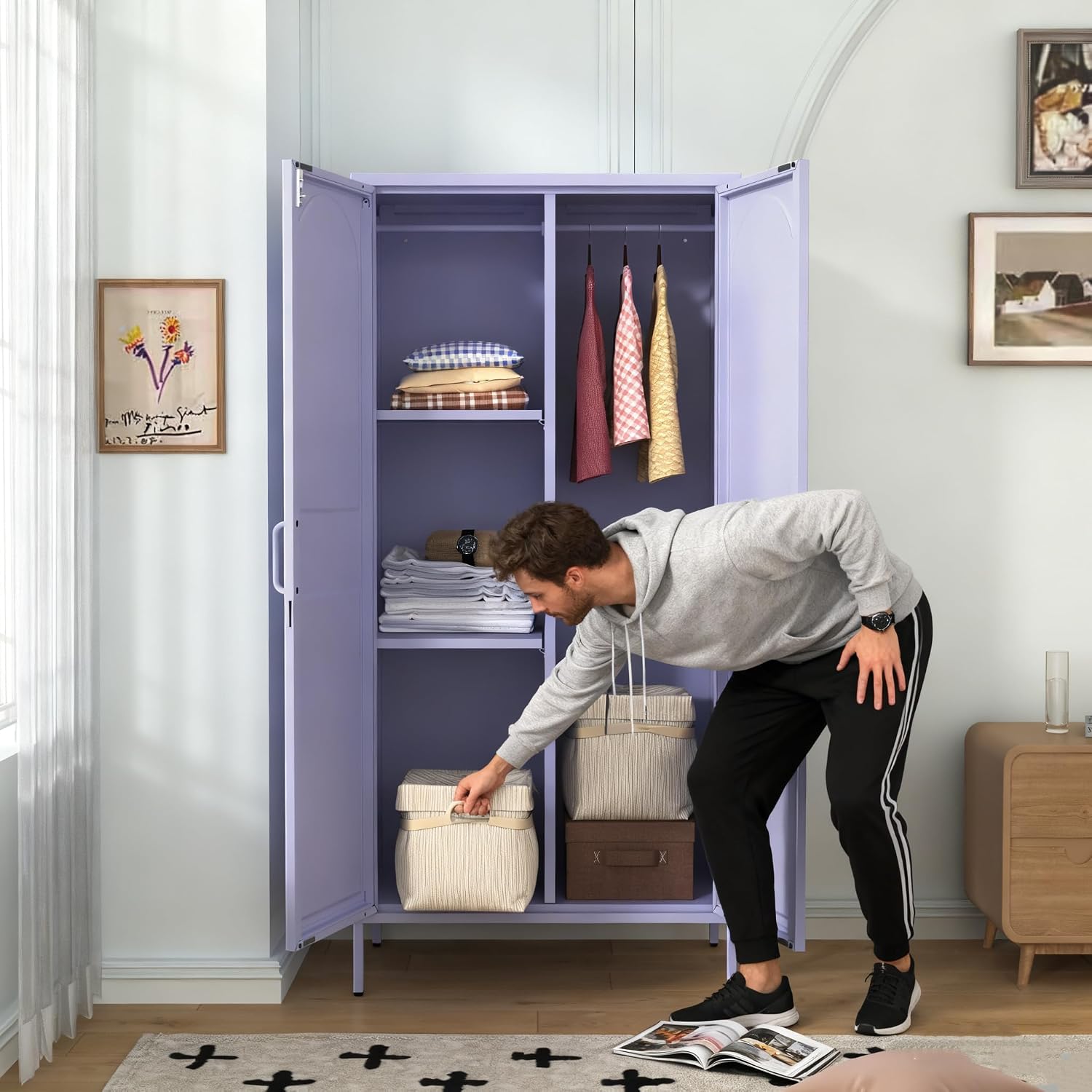 Purple Lockable Metal Wardrobe Closet