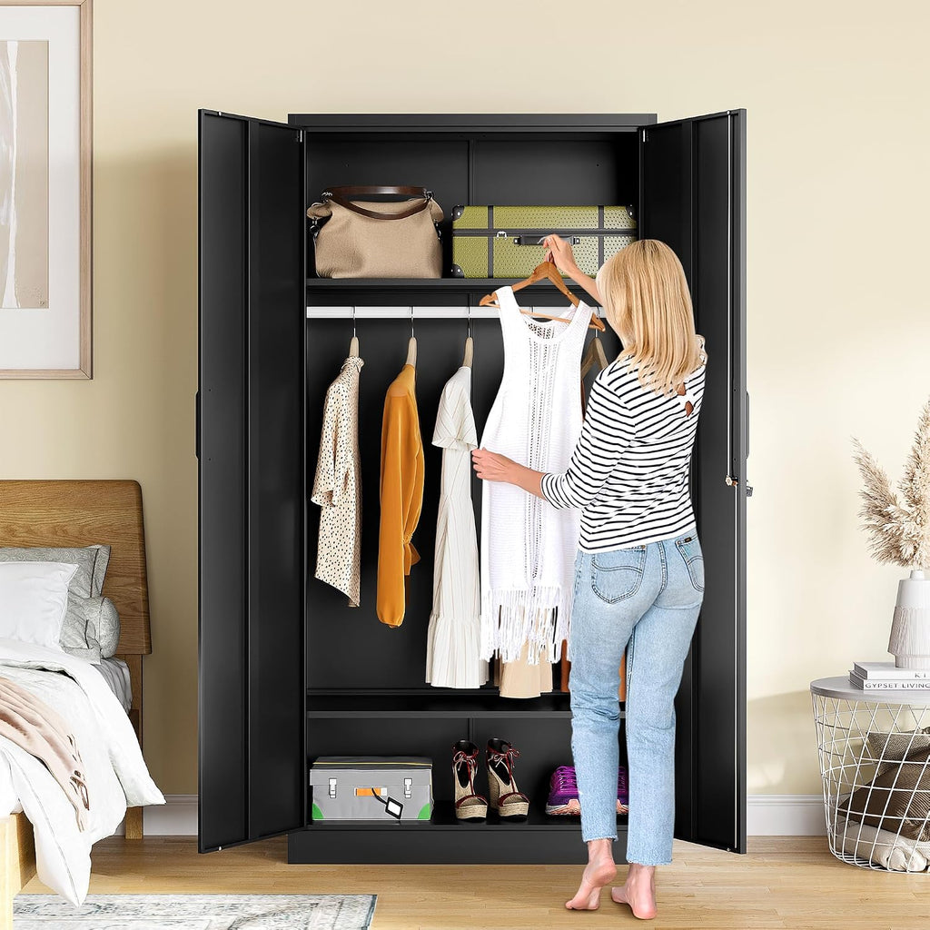 Black Lockable Metal Wardrobe Closet