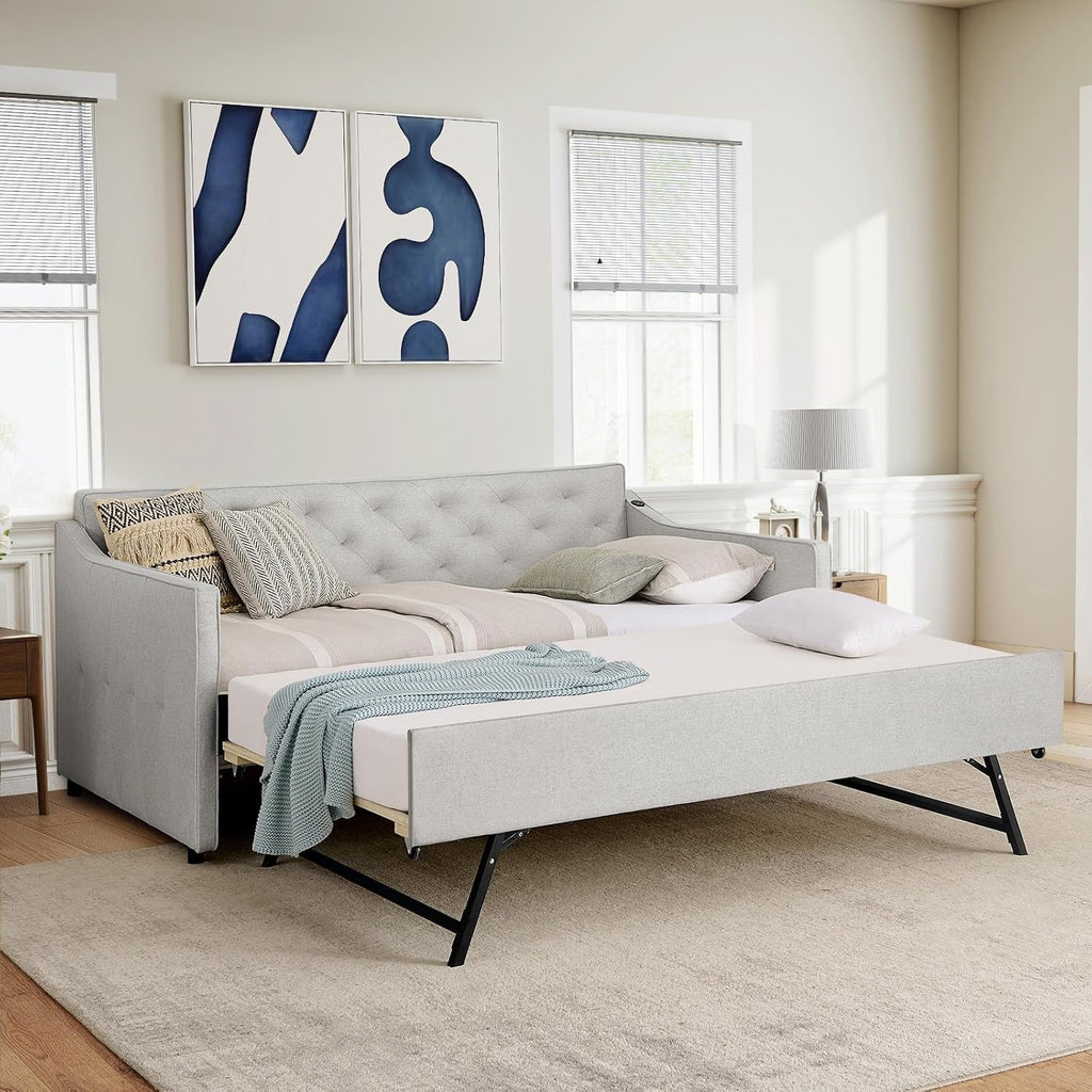 Beige Daybed with Pop Up Trundle