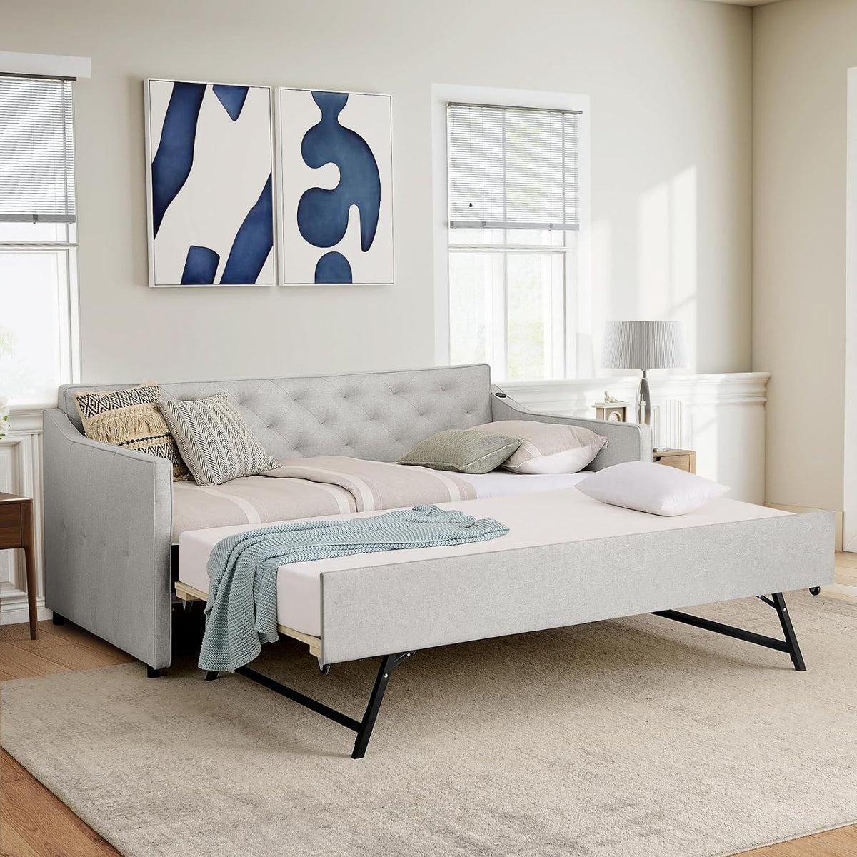 Beige Daybed with Pop Up Trundle