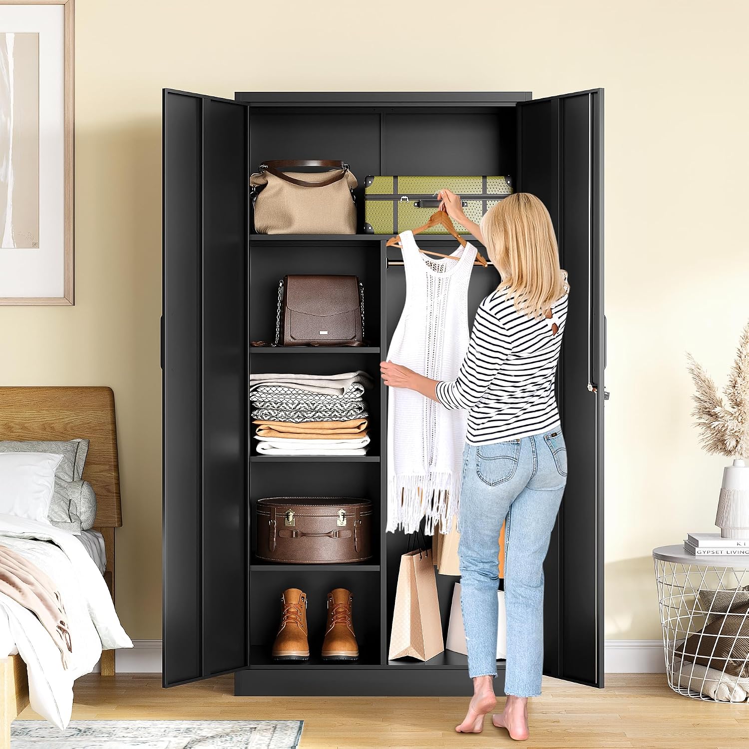 Black Lockable Metal Wardrobe Closet