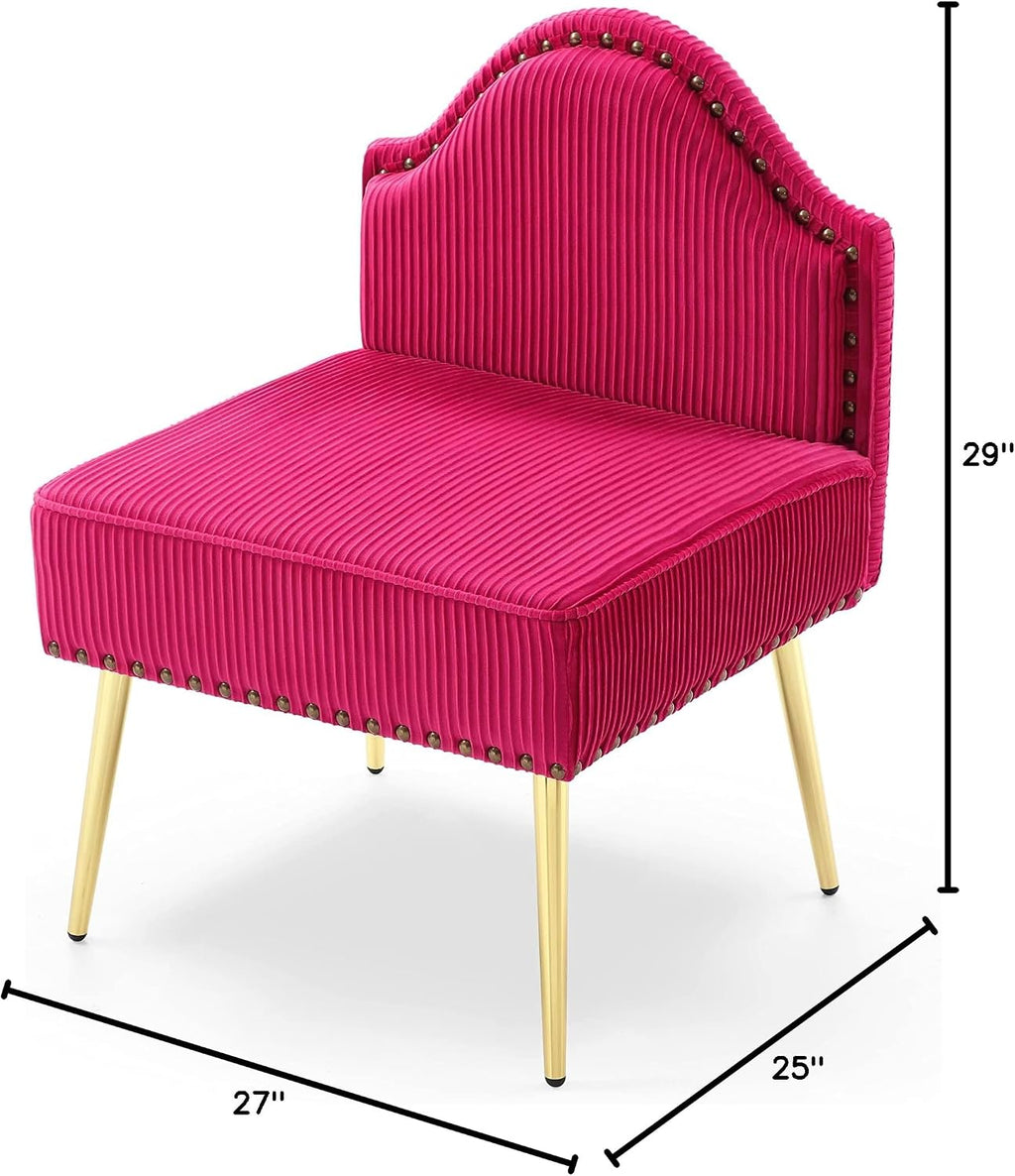 Fuchsia Pleated Velvet Armless Accent Chair