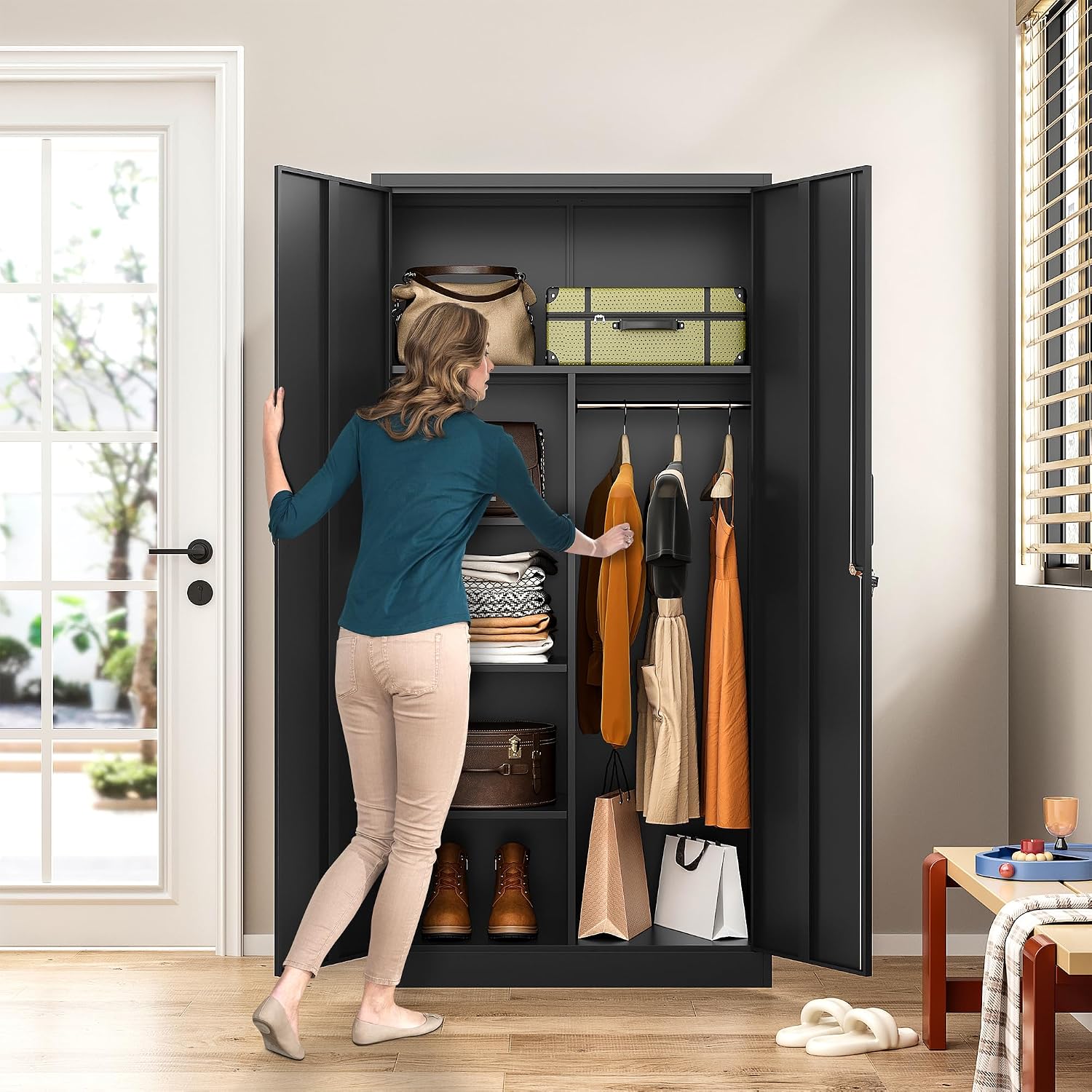 Black Lockable Metal Wardrobe Closet