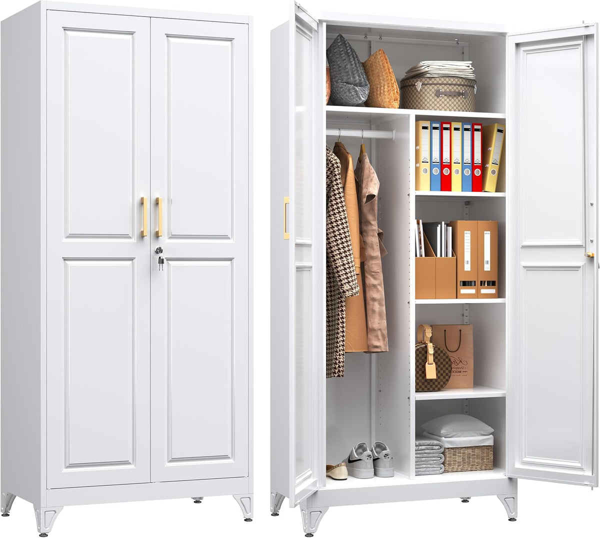 White Lockable Metal Wardrobe Closet
