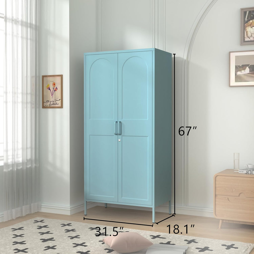 Blue Lockable Metal Wardrobe Closet