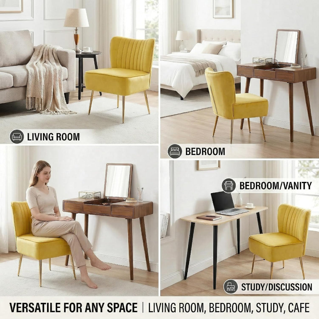Yellow Velvet Armless Slipper Accent Chair